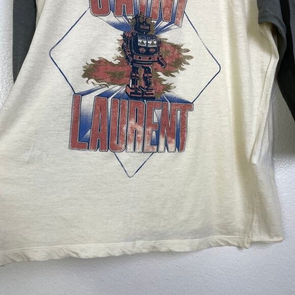 Saint Laurent Robot Shirt Size Medium Multi Graphic Logo Raglan Crew Wool Blend - Picture 6 of 15